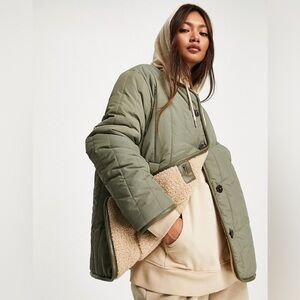 NWT Topshop lightweight reversible sherpa liner jacket in khaki